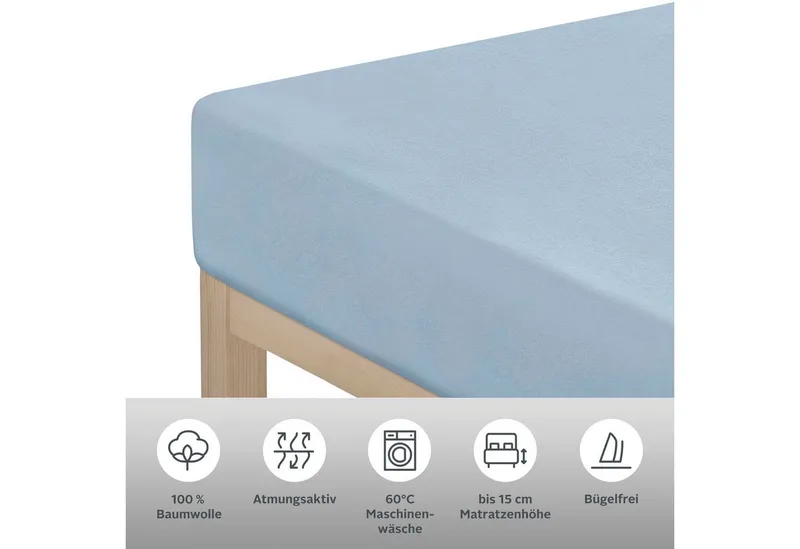 OTTO home Spannbettlaken VALJE in Melange-Optik, hochwertiger Baumwoll-Jersey 130g/m², Jersey, Gummizug: rundum, (1 Stück), Baumwolle, für Matratzen bis 25 cm Höhe, Bettlaken aus Melange-Garn, Blau, – Produktbild 1 von 5