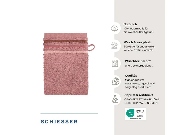 Schiesser Schiesser Waschhandschuh Skyline Color aus 100 % Baumwolle mit eleganter Streifenbordüre, (5-St), OEKO-TEX® MADE IN GREEN, Rosa, – Produktbild 2 von 5