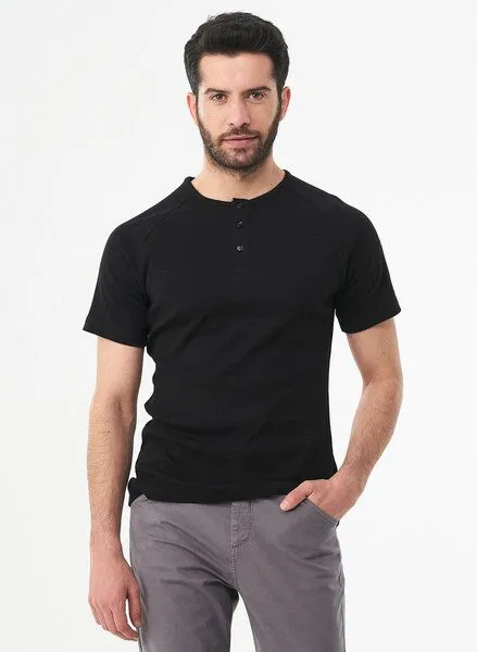 ORGANICATION ORGANICATION Henley-Shirt aus Bio-Baumwolle mit Raglanärmeln, Black, – Produktbild 1 von 4