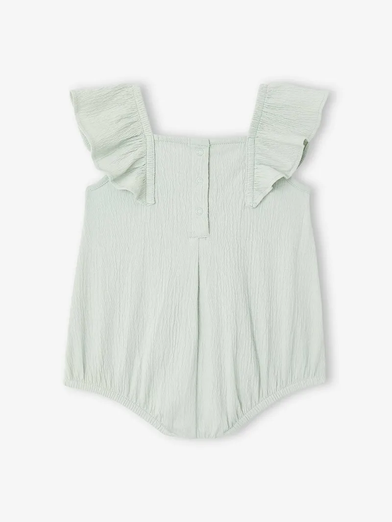 Vertbaudet Baby Kurzoverall mit gesmokten Ausschnitt und Volantärmeln, Aqua, – Produktbild 2 von 4