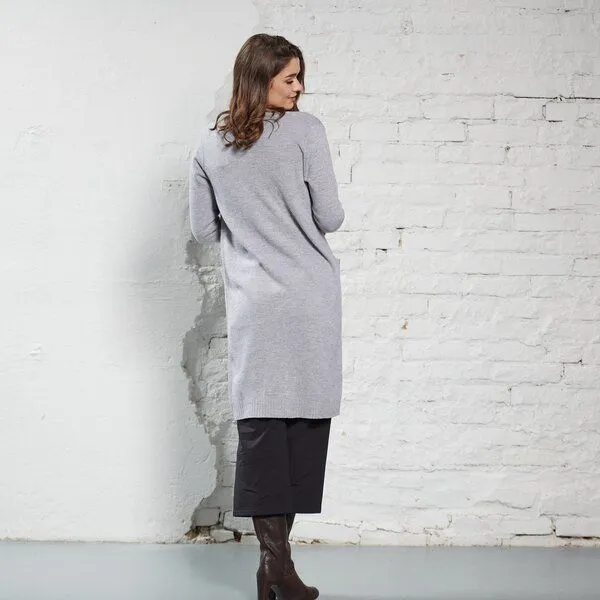 Kokon Zwo Kokon Zwo Lange Strickjacke 100% Merinowolle (ÖKO TEX), Grauweiß-melange, – Produktbild 2 von 3