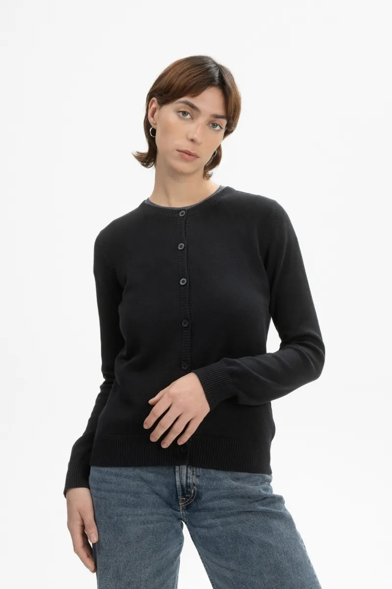 MELA MELA Damen vegan Strickcardigan Fine Nameen Schwarz, Schwarz, – Produktbild 2 von 2