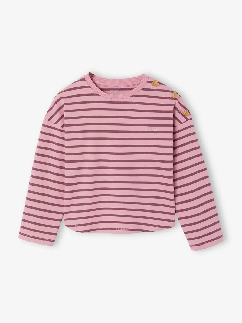 Vertbaudet Ringelshirt mit Herzknöpfen Mädchen, Malve, – Produktbild 1 von 3