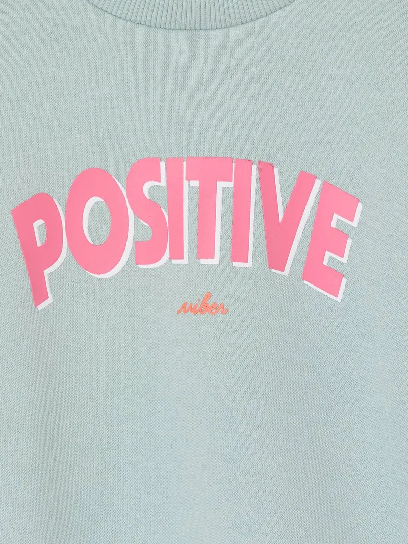 Vertbaudet Sweatshirt mit Message-Print Mädchen, Aqua, – Produktbild 3 von 3