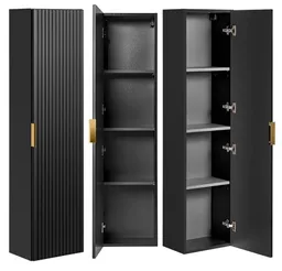 Lomadox Hochschrank ADELAIDE-56-BLACK Badmöbel 1-türig in matt schwarz gerillt, B/H/T: 35/140/25 cm – Produktbild 1 von 1