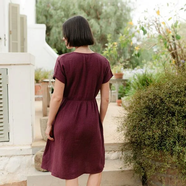 NORDLICHT NORDLICHT Damen Musselin Kleid aus 100% Bio-Baumwolle ALMA, Cherry (rot), – Produktbild 3 von 4