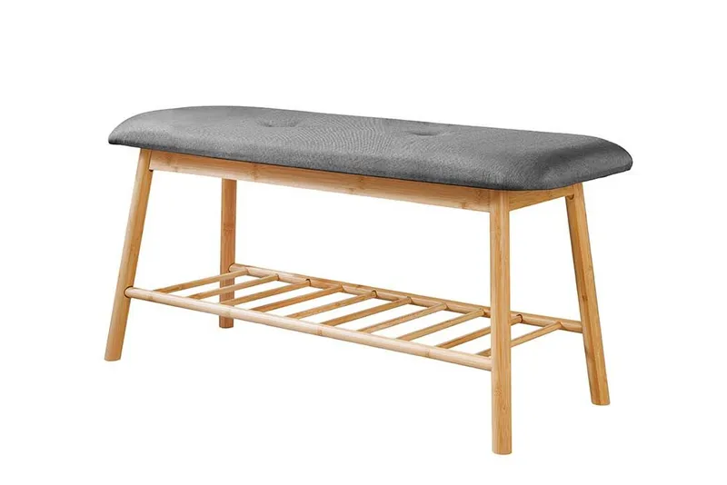 riess-ambiente Schuhbank ZEN-BO 90cm natur/grau - Bambus, FSC, Regal, Sitzbank, mit Stauraum (Einzelartikel, 1-St), Gepolsterte Garderobenbank aus Massivholz - ideal für Eingangsbereich, Grau, – Produktbild 2 von 5