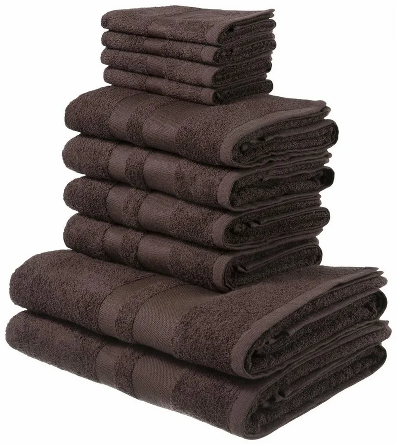 OTTO home Handtuch Set Vanessa, 10-tlg Handtuch-Set, weich, in Standard- und Premium-Qualität, Walkfrottee (Set, 10-St), 100% Baumwolle, Duschtücher, Handtücher, Gästetücher, mit Bordüre, Braun, – Produktbild 2 von 8