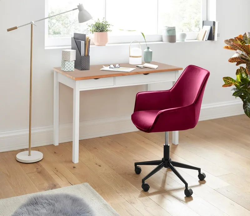 Home affaire Schreibtisch Gava, massives Kiefernholz, für das home office, Breite 100/120/140 cm, Beige, – Produktbild 3 von 5