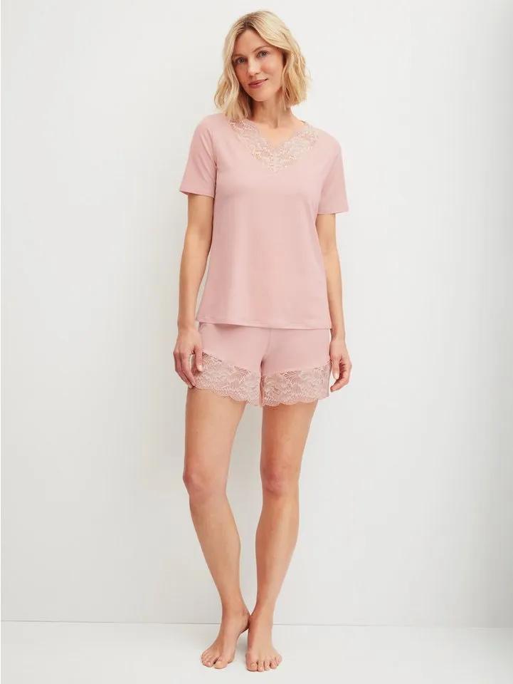 CALIDA CALIDA Shorty Elegant Dreams (2 tlg) feminine Details-Spitze, seidig-weicher Griff, Kurzarm, Rosa, – Produktbild 1 von 5