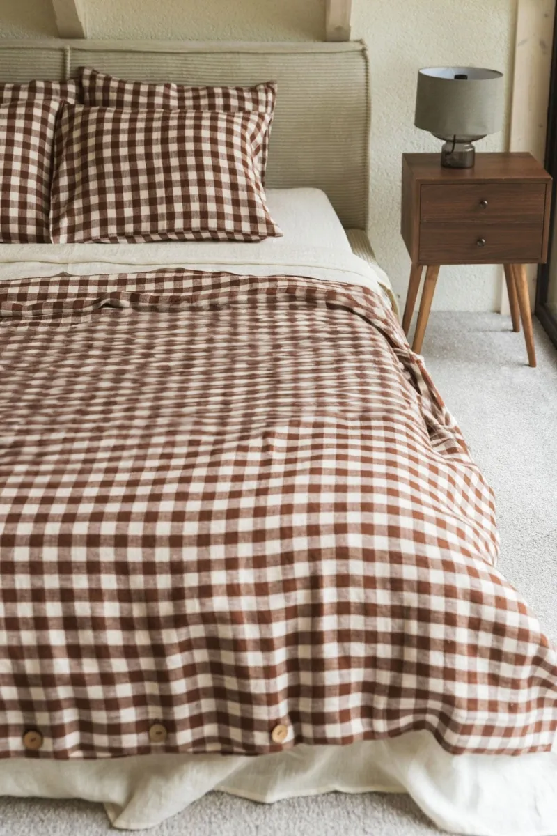 AmourLinen AmourLinen unisex vegan Set Bettwäsche Mocha Gingham, Braun, – Produktbild 2 von 2