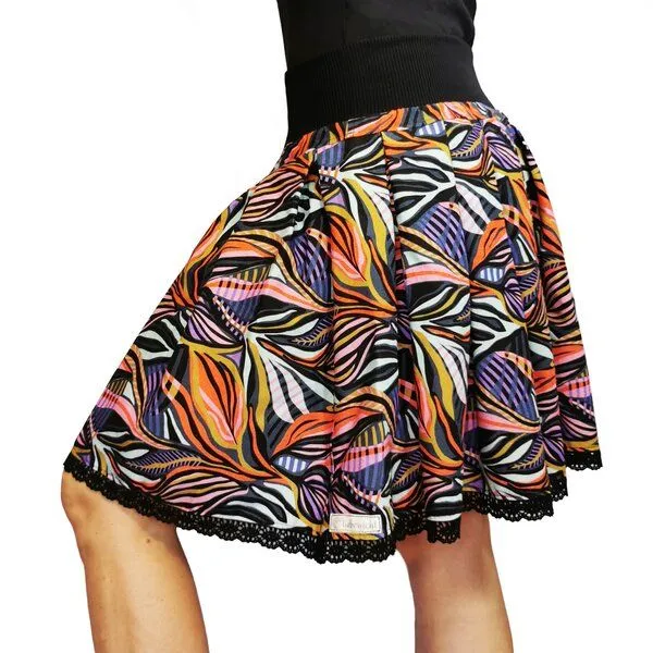 liebewicht liebewicht Faltenrock Rock schwarz bunt gemustert aus Biobaumwolle Modal Damen, Black, – Produktbild 3 von 8