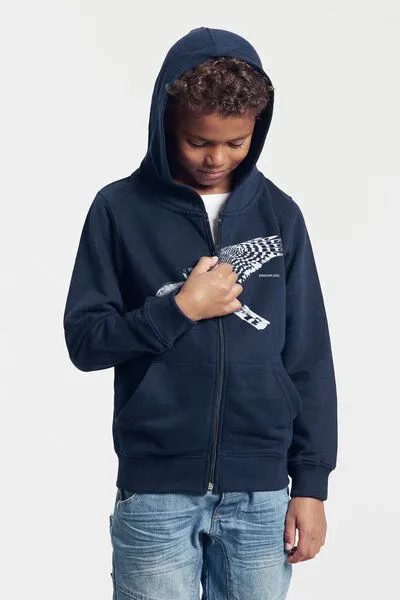 Peaces.bio - handbedruckte Biomode Peaces.bio - handbedruckte Biomode Bio-Kinder-Zip-Hoodie "Sperber", Navy, – Produktbild 1 von 4