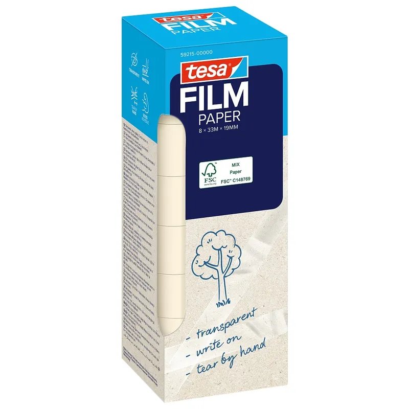 Tesa SE tesafilm PAPER, 33 m x 19 mm, transparent, 8 Rollen_ST – Produktbild 1 von 1