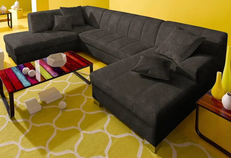 DOMO collection Wohnlandschaft TURAH 297x195x75 cm, moderne Steppung, viel Platz, bequem, whlw. mit Bettfunktion, U-Form, Grau, – Produktbild 1 von 6