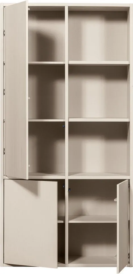 WOOOD Mehrzweckschrank Merel FSC® Massivkiefer und Druckmechanismus B 100 x T 39,5 x H 200 cm Tragkraft 10 kg pro Einlegeboden, einfach zu montierbar, Pfleigleicht, Grau, – Produktbild 5 von 5