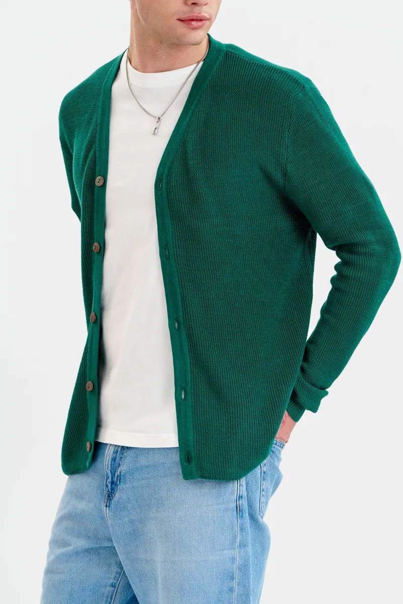 KOMODO KOMODO Herren vegan Strickjacke Lucas Grün, Dunkelgrün, – Produktbild 1 von 2