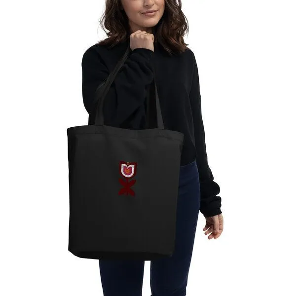 PepMelon Tulpen Blume bestickte Shopper-Tasche aus Bio-Baumwolle, Schwarz, – Produktbild 4 von 4