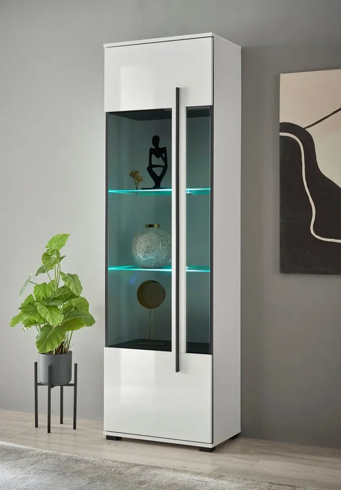 Home affaire Vitrine Cantara, Vitrinenschrank in Eiche Evoke, Weiß o Kaschmir, Standvitrine schwarzer Stangengriff, ausreichend Stauraum, vielseitig einsetzbar, Weiß, – Produktbild 1 von 3