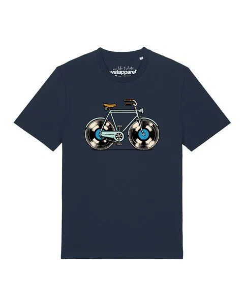 watapparel watapparel T-Shirt Unisex Fahrrad Schallplatte, French navy, – Produktbild 1 von 2