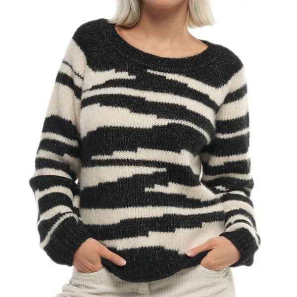 Alma & Lovis Alma & Lovis flauschiger Tiger-Pullover aus Alpaka und Baumwolle, Schwarz-weiß, – Produktbild 1 von 2