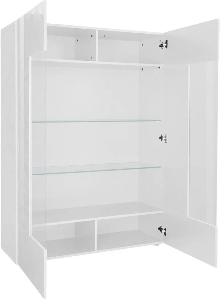 Home affaire Vitrine Prisma Höhe 166 cm, Breite 121 cm, Stauraumvitrine mit 2 Türen, Standvitrine - Front mit elegantem Siebdruck, grifflos, viel Stauraum, Grau|weiß, – Produktbild 4 von 5