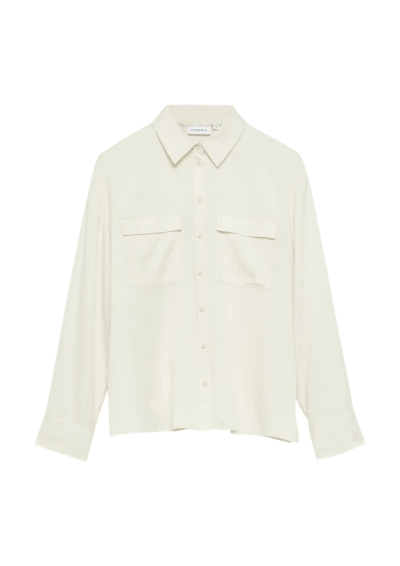 comma Hemdbluse aus Lyocell, Creme, – Produktbild 1 von 3