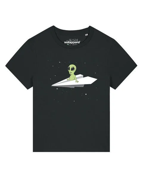 watapparel watapparel T-Shirt Frauen Alien on a paper plane, Black, – Produktbild 1 von 2