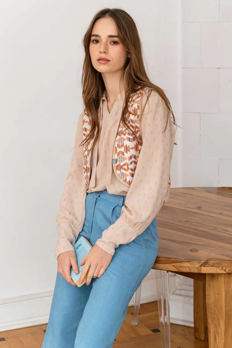 WiDDA WiDDA Damen vegan Bluse Banda Beige/Gold, Beige, – Produktbild 2 von 2