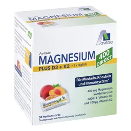 Avitale Magnesium 400+D3+K2 Direktsticks Pfirsich-Maracuja-Geschmack – Produktbild 1 von 1