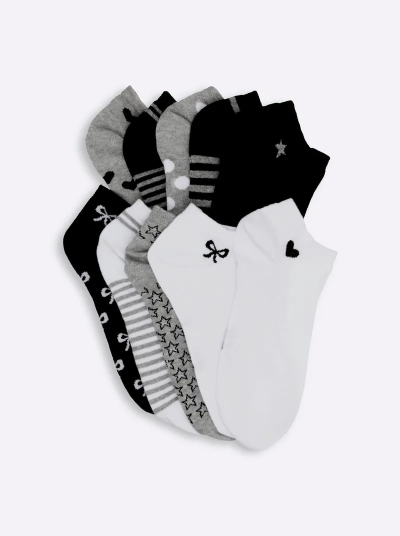 wäschepur Damen-Sneakersocken, Schwarz-gemustert + grau-gemustert, – Produktbild 1 von 3