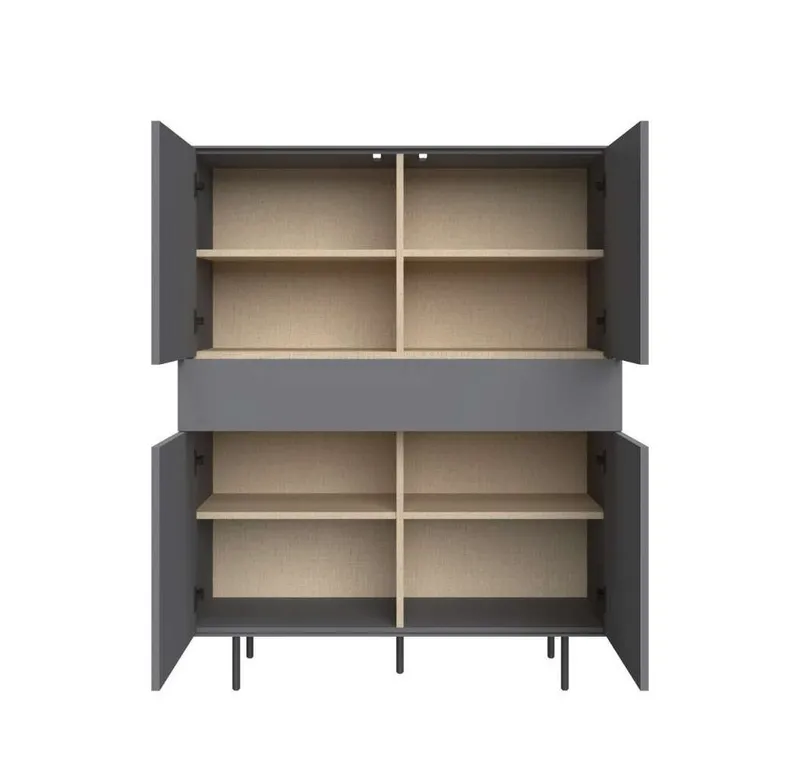 OTTO home Highboard Essentials, Sideboard, Kommode, Anrichte, Schrank, Stauraumschrank, Breite: 111 cm, UV lackiert, Push-to-open-Funktion, Grau, – Produktbild 4 von 4