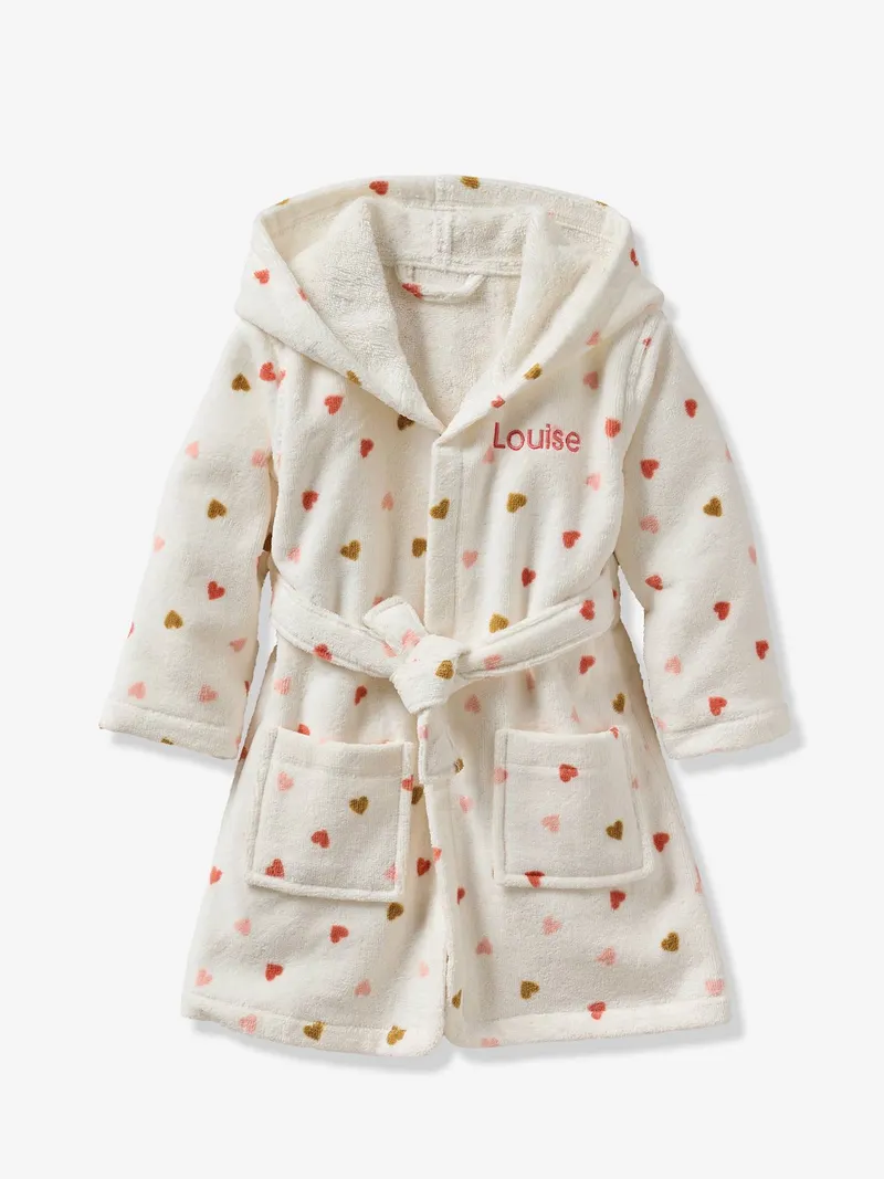 Vertbaudet Bademantel HERZ Baby personalisierbar, Weiß bedruckt, – Produktbild 3 von 4