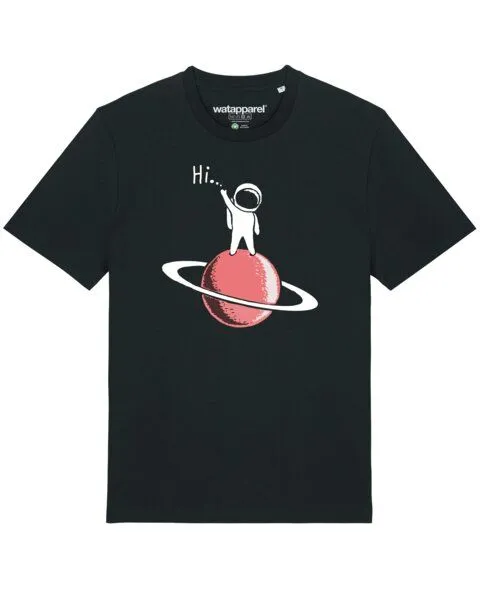 watapparel watapparel T-Shirt Unisex Astronaut says Hi, Black, – Produktbild 1 von 3