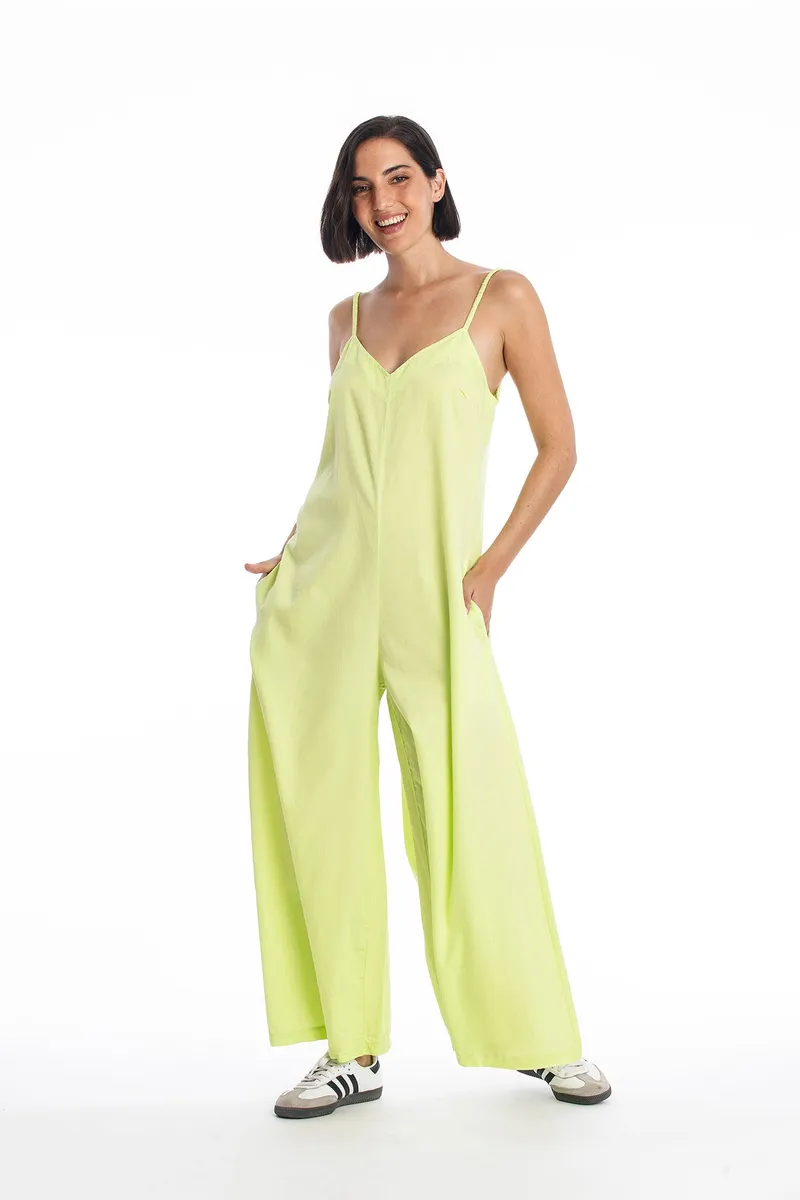 RAVENS VIEW IBIZA RAVENS VIEW IBIZA Damen vegan Jumpsuit Chiara Satin Kalkgelb, Gelb, – Produktbild 1 von 2