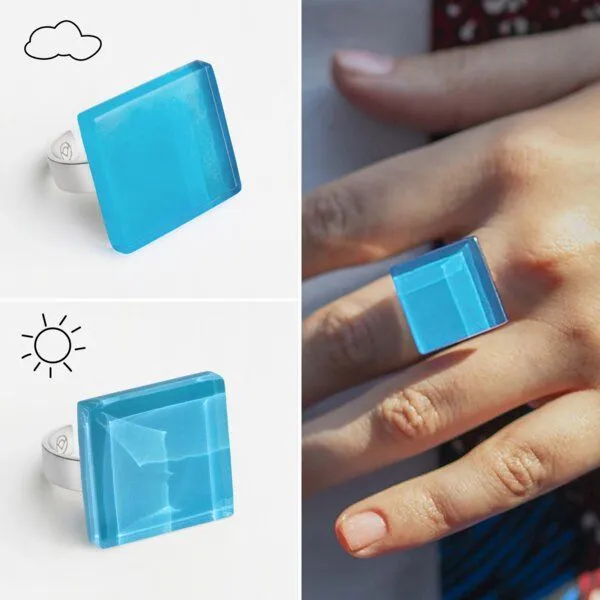 ALEXASCHA ALEXASCHA Geometrischer Statement Ring aus Glas PUREFORM, Aquablau, – Produktbild 4 von 4