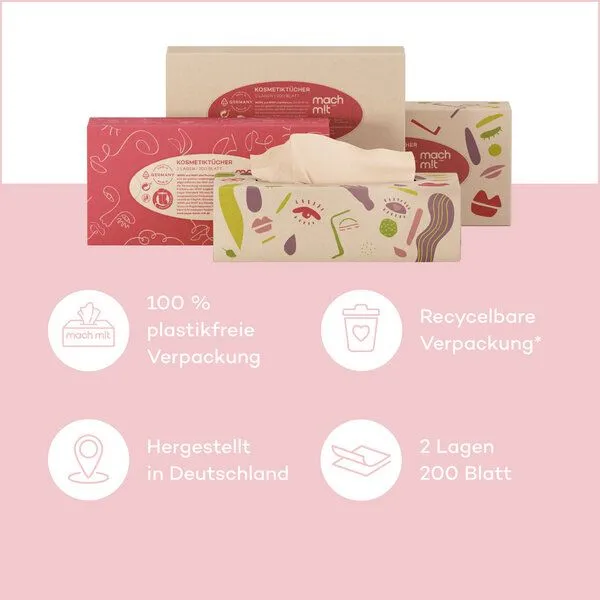 mach m!t mach m!t PURE Kosmetiktücher + Box 2-lagig – aus recyceltem Karton – Produktbild 3 von 4