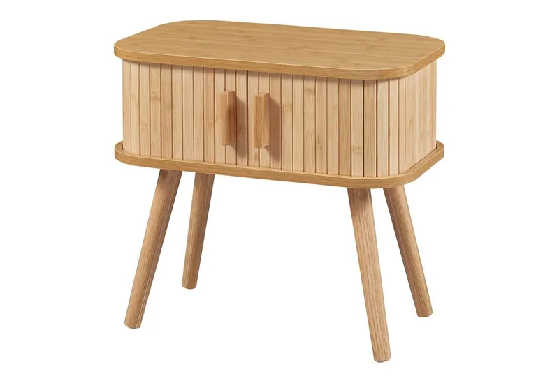 en.casa Nachttisch, »Nordkapp« mit 2 Türen 48 x 30 x 45 cm Holz Bambus, Beige, – Produktbild 1 von 4