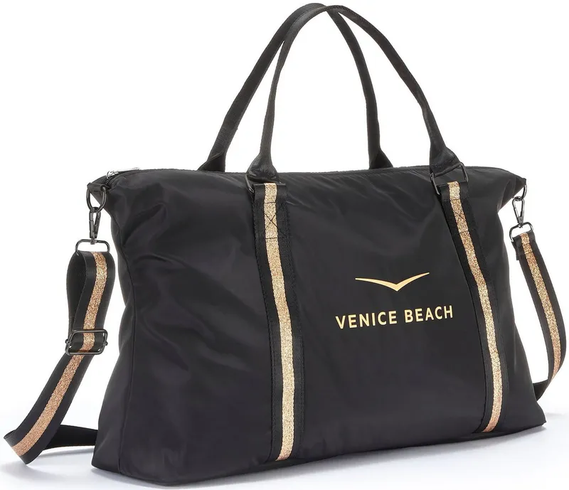 VENICE BEACH VENICE BEACH Sporttasche große Umhängetasche, Wellnesstasche, Saunatasche, Reisetasche, Weekender, Strandtasche mit modischem Druck VEGAN, Goldfarben|schwarz, – Produktbild 1 von 5
