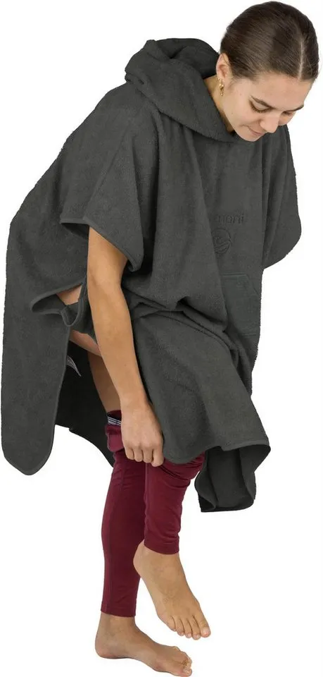 normani Badeponcho Badeponcho aus Bio-Baumwolle Sitra, Bio-Baumwolle, Kapuze, Schlupf, Strandponcho 90x105 cm aus 100 % Öko-Baumwolle mit Kapuze, Grau, – Produktbild 4 von 5