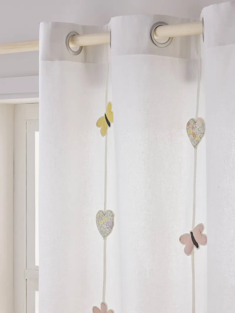 Vertbaudet Vorhang GRÜNER WALD mit Ösen & Girlande lichtdurchlässig halb Kinderzimmer, Wollweiß, – Produktbild 2 von 4