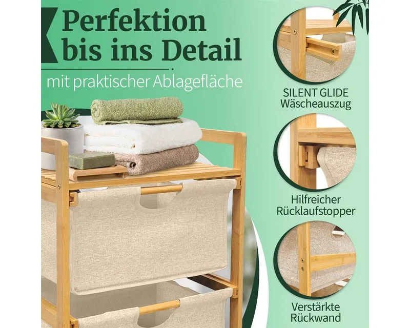 HEIMWERT Wäschekorb Wäschekorb Regal 3 Fächer Wäschesortierer Wäschesammler, Beige, – Produktbild 3 von 5