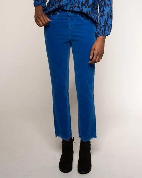 Alma & Lovis Alma & Lovis Softe Samthose mit stylischem Fransensaum | Velvet Slim, Astral blue (blau), – Produktbild 1 von 4