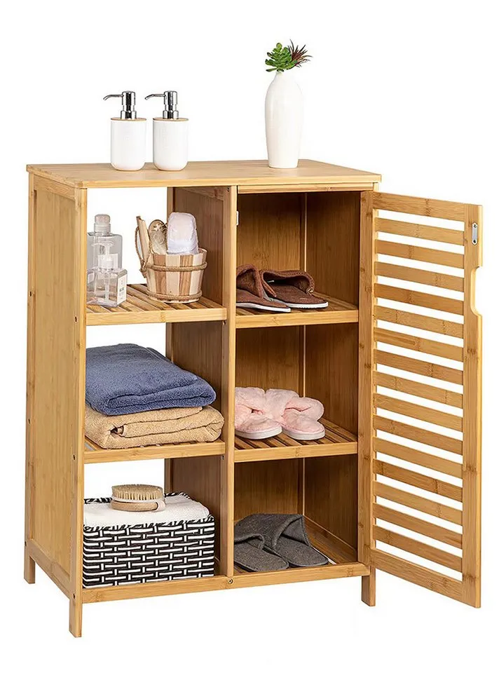 WAOHO Badkommode Badezimmerschränke aus Bambus,Badkommode,Küchenschrank,Sideboard – Produktbild 4 von 8