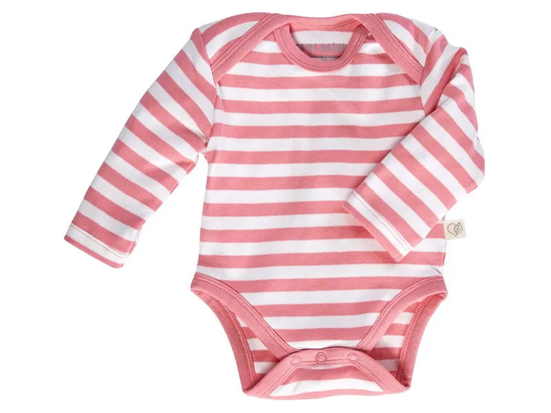 HANS NATUR Baby Langarmbody Bio-Baumwolle rosa-off white Gr.50/56, Mehrfarbig, – Produktbild 1 von 2