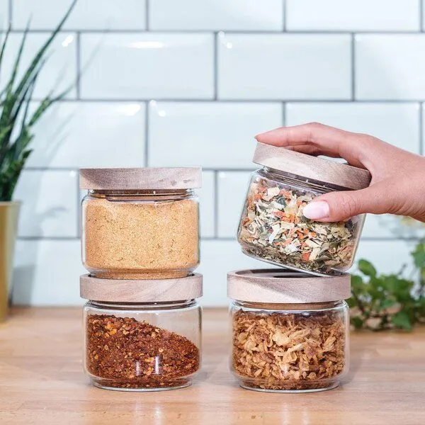 Econovo Econovo Kleine Vorratsgläser mit Holzdeckel 300ml Set 4-tlg. Rund – Produktbild 3 von 4