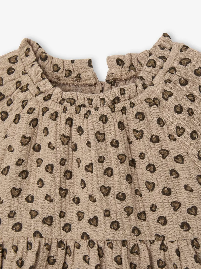 Vertbaudet Vertbaudet Mädchen Baby Volantkleid aus Baumwollmusselin leo, Taupe leo, – Produktbild 3 von 4