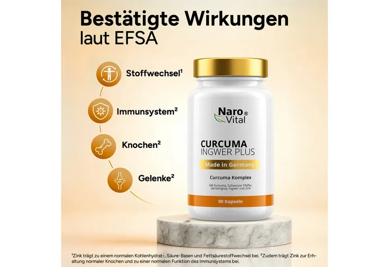 NaroVital Curcuma Ingwer Plus mit Kurkuma Extrakt, Piperin, Curcumin - 90 vegane Kapseln, 90 St. – Produktbild 4 von 5