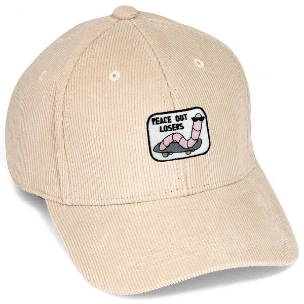 LIGARTI Bestickte Cord Cap – Ollie der Skater–Wurm – LIGARTI Tiermanufaktur, Sand, – Produktbild 1 von 4