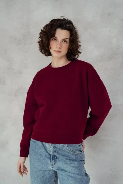 Kultgut Kultgut Goodness Sweater 100% Bio-Baumwolle - Ein schöner Allrounder im Boxistyle, Dunkelrot, – Produktbild 4 von 4